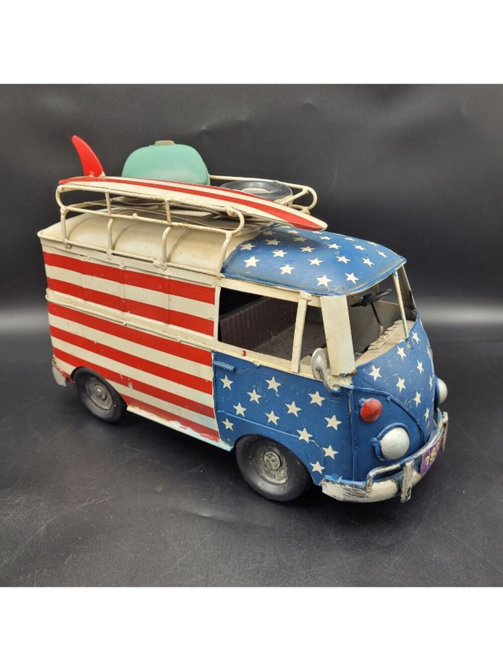 13" VW Volkswagen American Bus Van Die Cast Tin Toy Decor Hand Painted